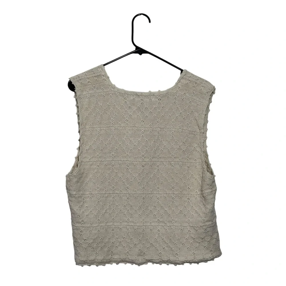 Melrose Vintage Cottagecore Cream Knit Button Front Vest Scalloped Trim SZ Large